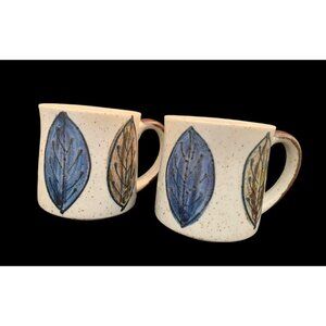 Set 2 Otagiri Japan Cobalt & Brown Leaves Speckled Stoneware Mug Cup 14oz